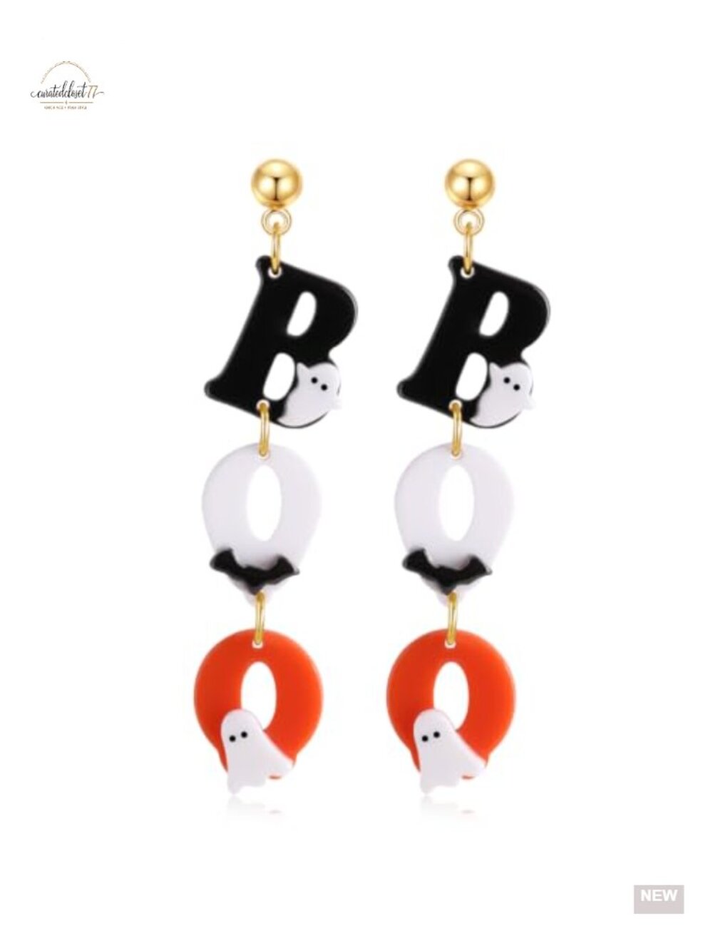 Halloween Dangle Earrings Acrylic Stainless Steel Ghost BOO